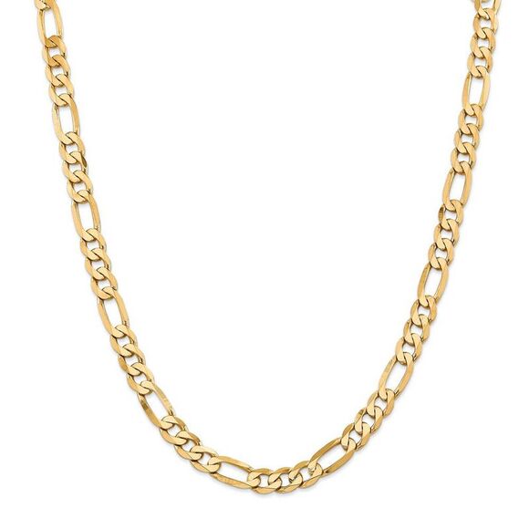 Men's 7.5mm, 14k Yellow Gold, Flat Figaro Chain Necklace, 26 Inch - Picture 3 of 8
